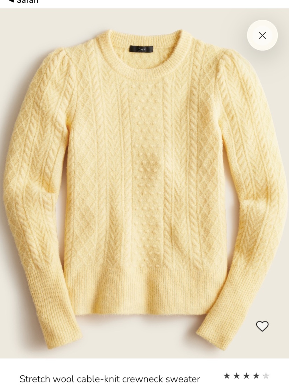J. Crew Stretch Wool Cable-Knit Crewneck Sweater in Gray.